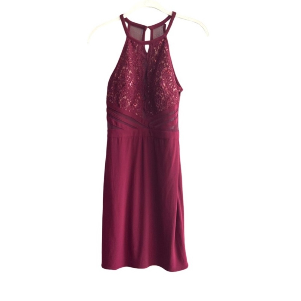 Morgan & Co. Lace & Sequin Bra Dress Halter Top Burgundy Red Size 5 (Juniors)